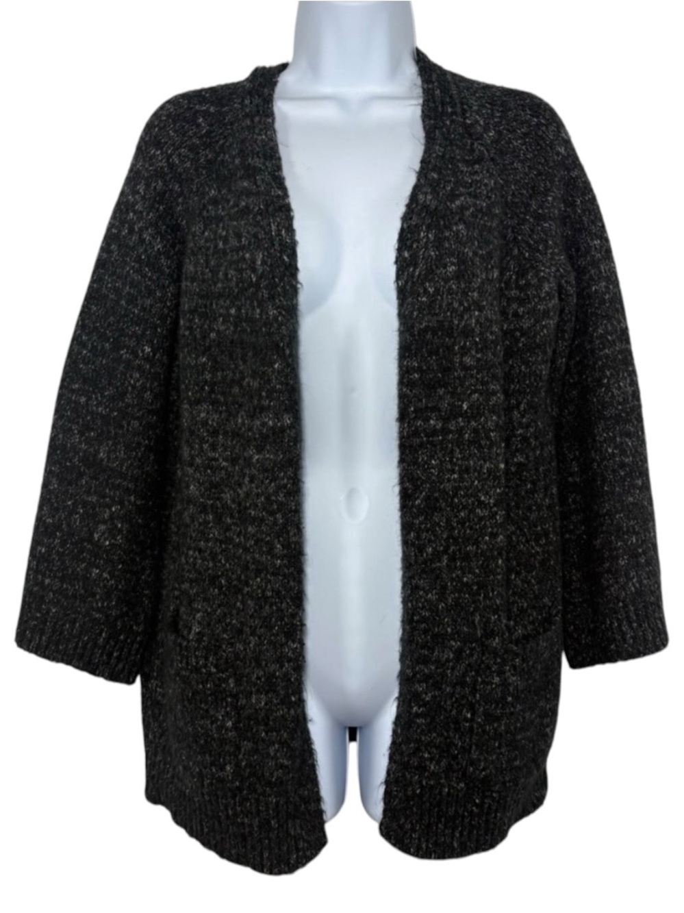 Cozy Casual Charcoal Open Front Cardigan Wide Sleeves Sweater SzS/M Cozycore